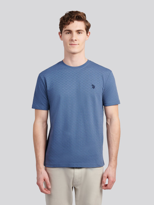 Mens Check Texture T-Shirt in Vintage Indigo