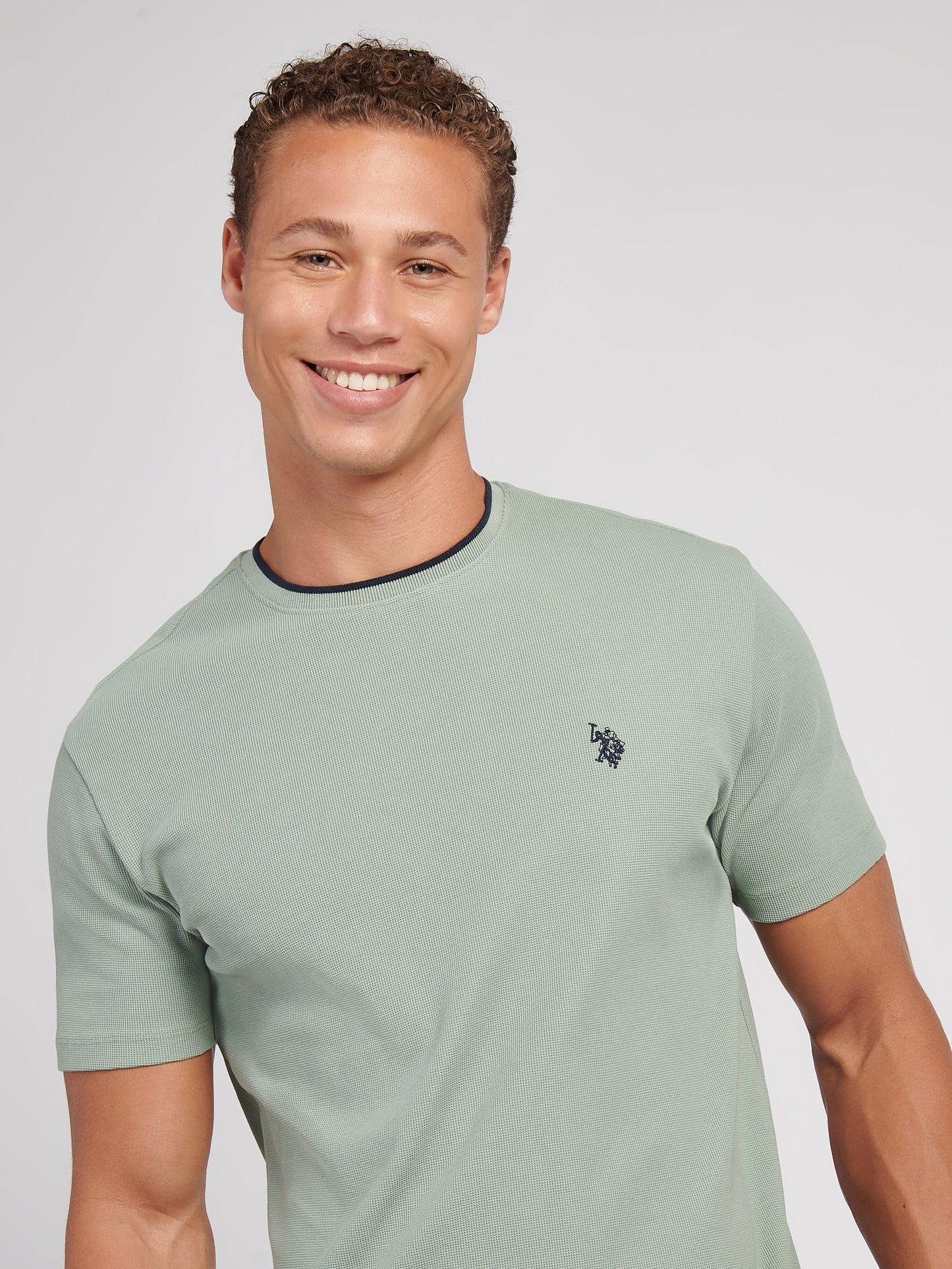 Mens Knit Texture Jersey T-Shirt in Iceberg Green