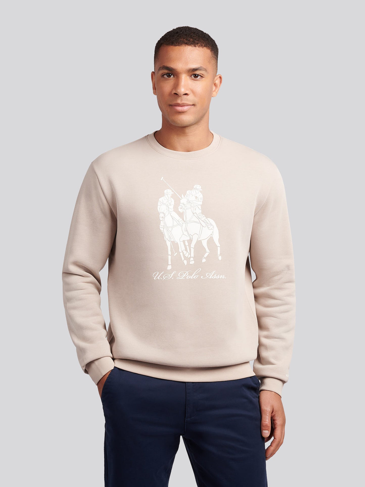 Mens Tonal Double Horsemen Print Crew in Atmosphere