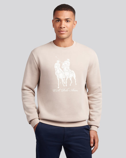 Mens Tonal Double Horsemen Print Crew in Atmosphere