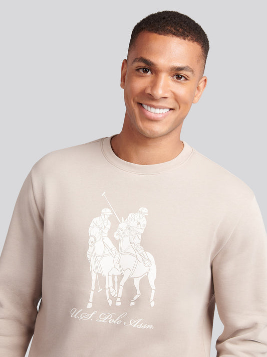Mens Tonal Double Horsemen Print Crew in Atmosphere