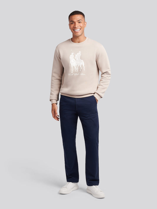 Mens Tonal Double Horsemen Print Crew in Atmosphere
