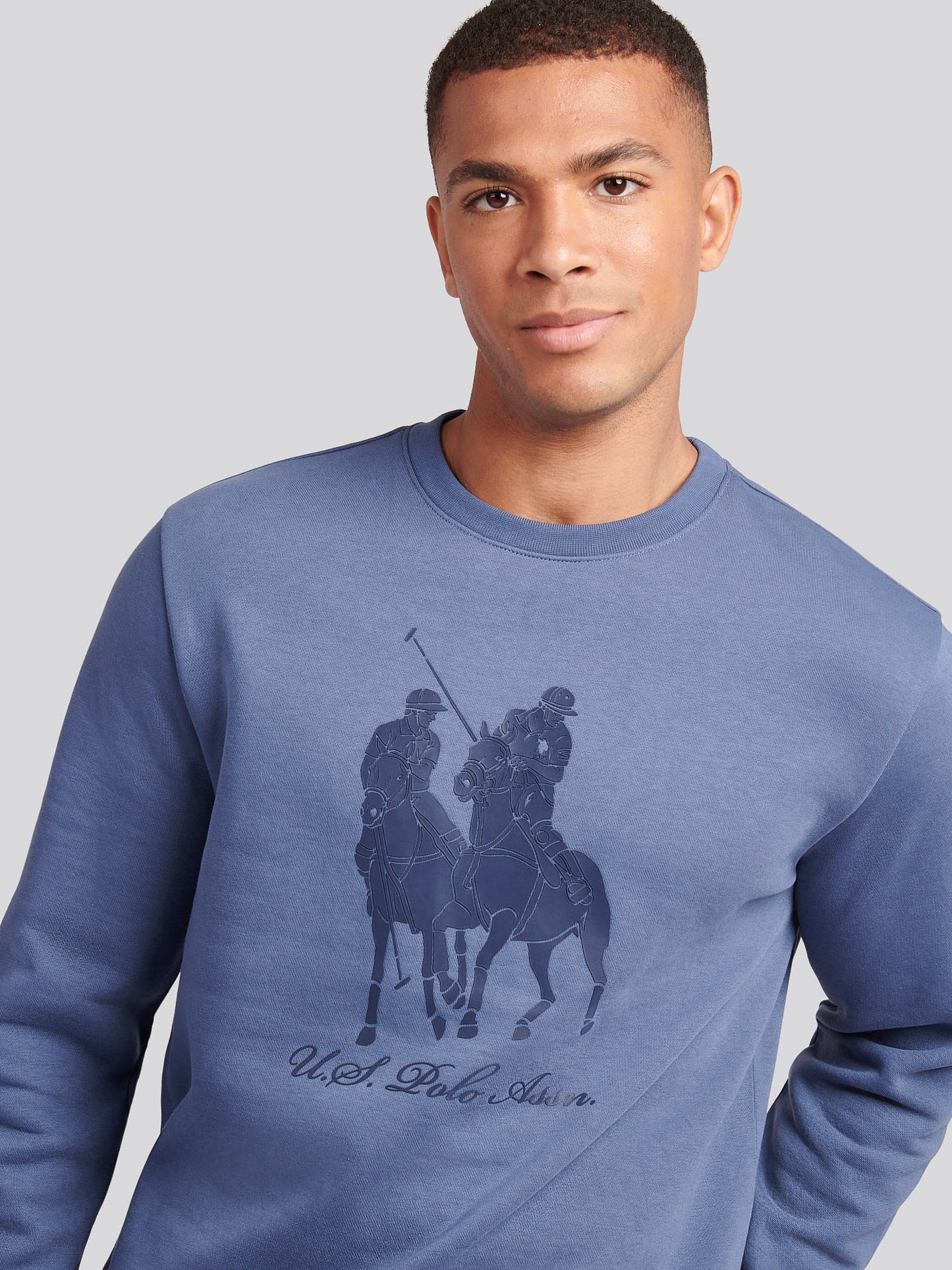Mens Tonal Double Horsemen Print Crew in Vintage Indigo