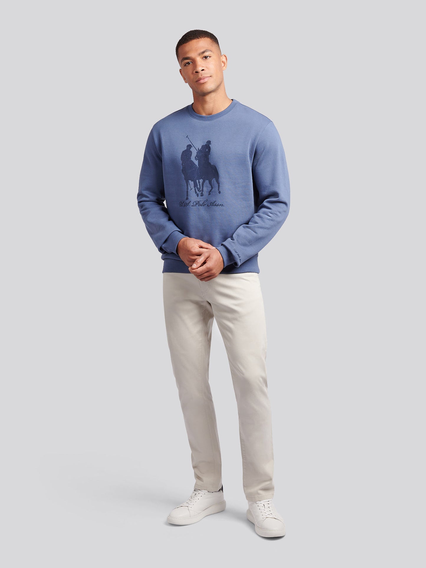 Mens Tonal Double Horsemen Print Crew in Vintage Indigo