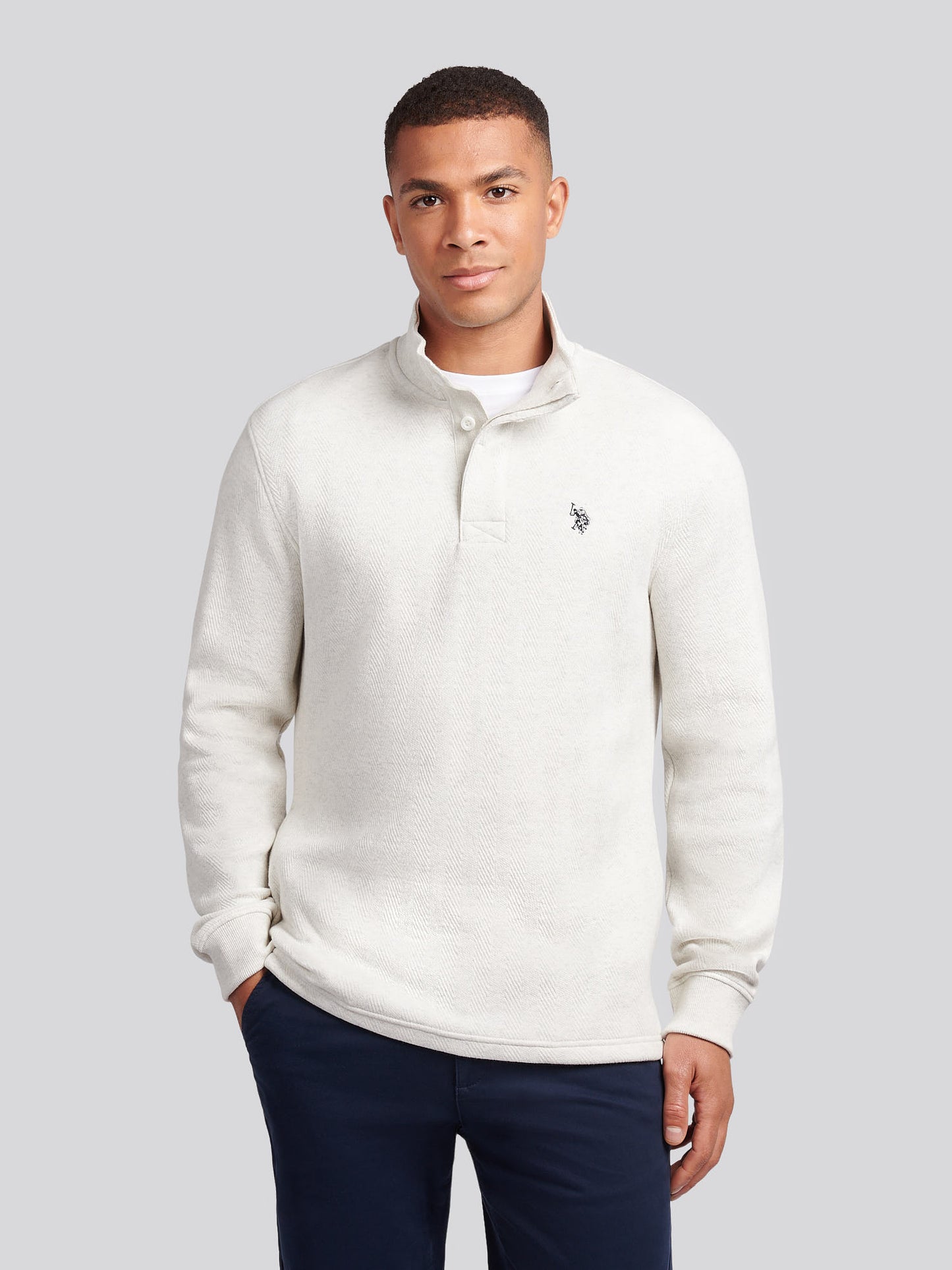 Mens Herringbone Open Hem Funnel in Light Grey Marl