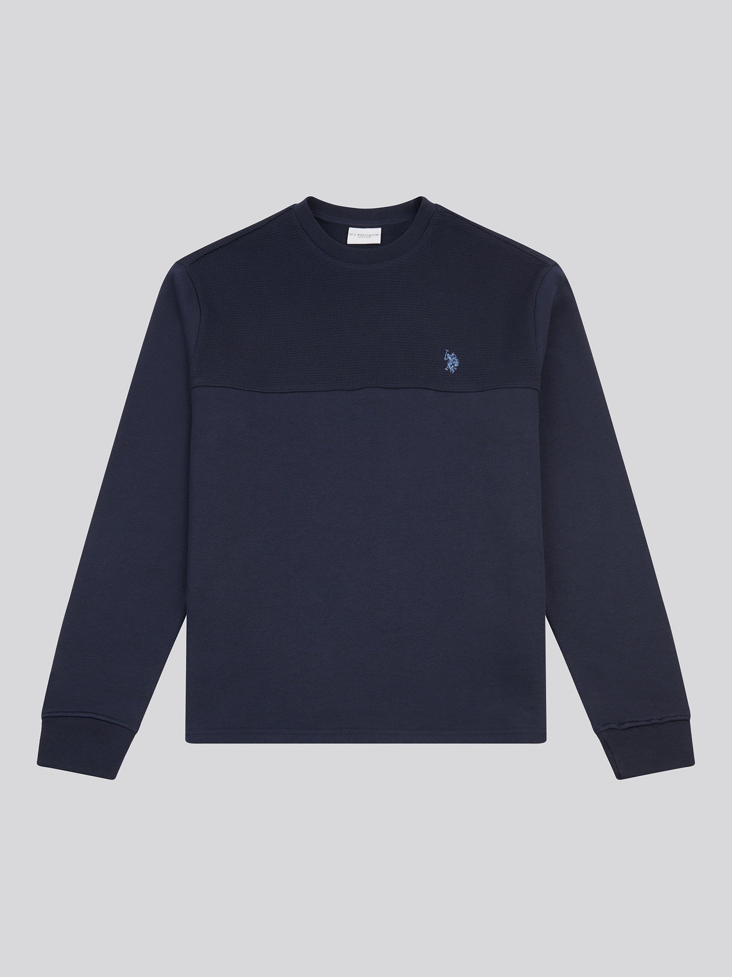 Mens Textured Cut & Sew Crew in Dark Sapphire Navy / Moonlight