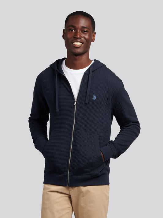 Mens Texture Zip Through Hood in Dark Sapphire Navy / Moonlight Blue DHM