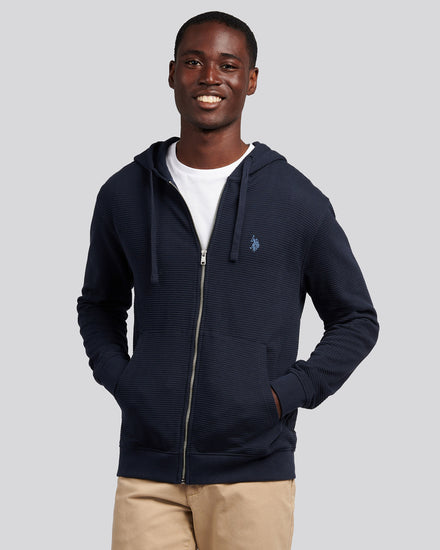 Mens Texture Zip Through Hood in Dark Sapphire Navy / Moonlight Blue DHM