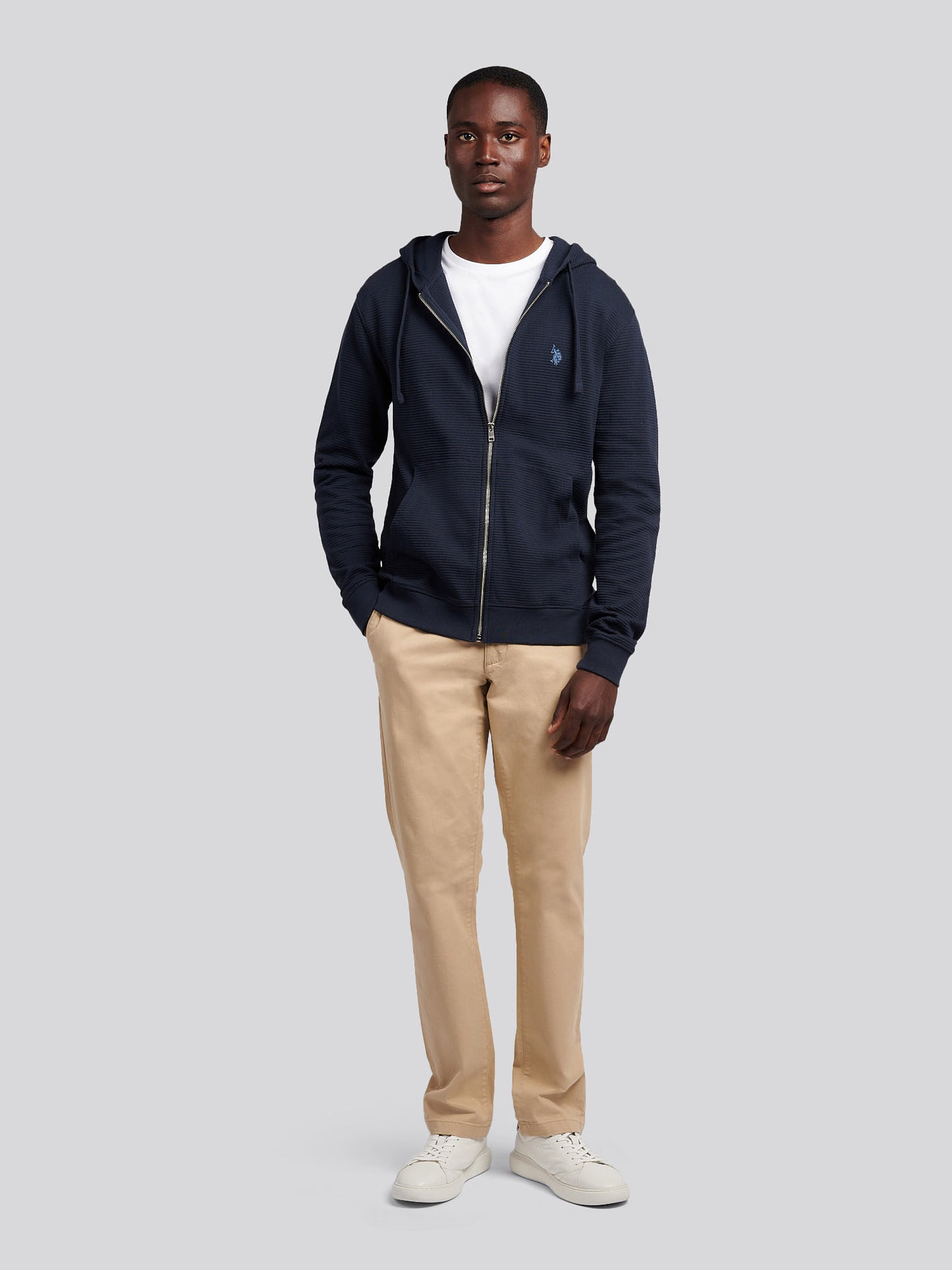 Mens Texture Zip Through Hood in Dark Sapphire Navy / Moonlight Blue DHM