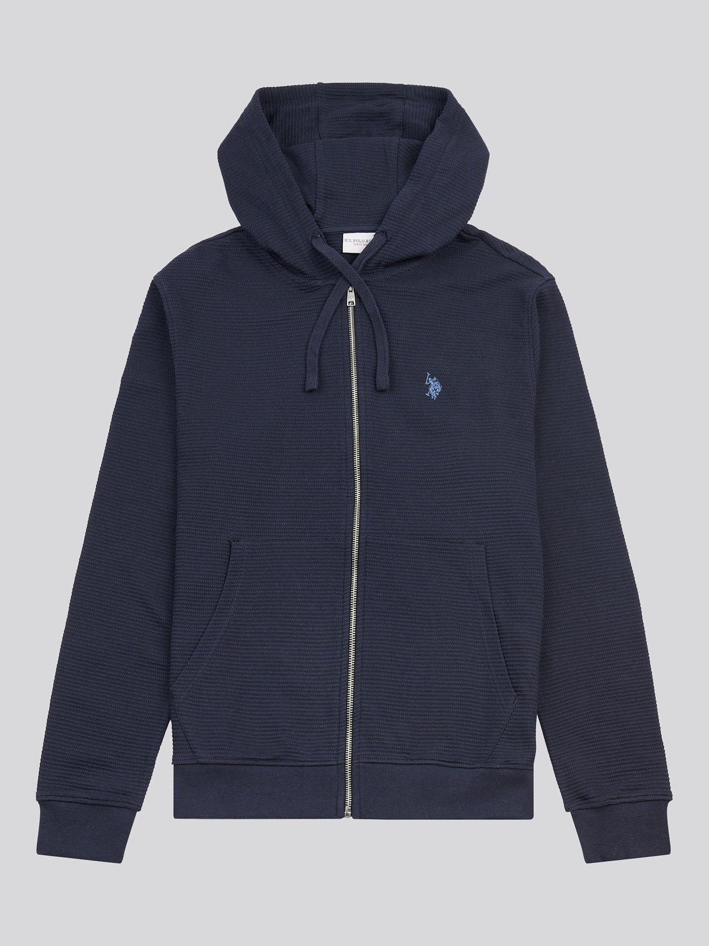 Mens Texture Zip Through Hood in Dark Sapphire Navy / Moonlight Blue DHM
