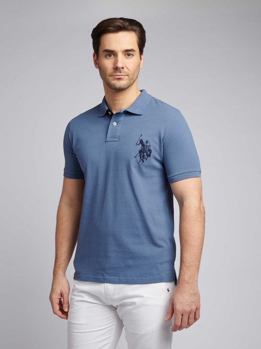 Mens Large Player Pique Polo Shirt in Blue Horizon
