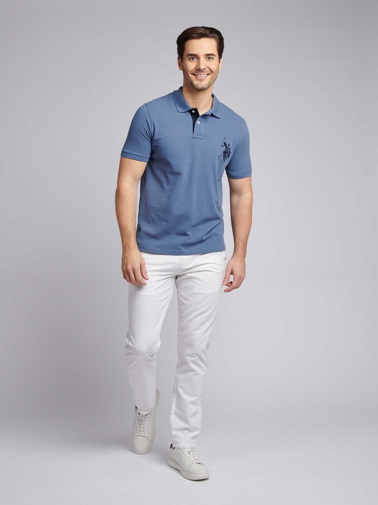 Mens Large Player Pique Polo Shirt in Blue Horizon