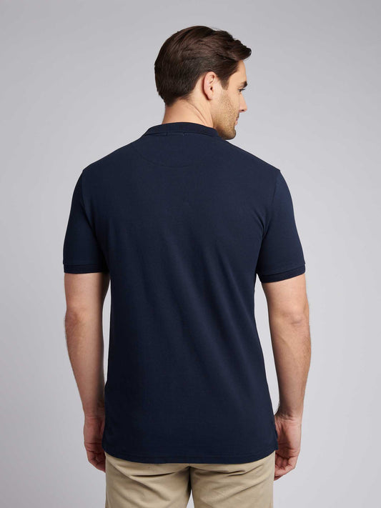 Mens Large Player Pique Polo Shirt in Dark Sapphire Navy / Haute Red DHM