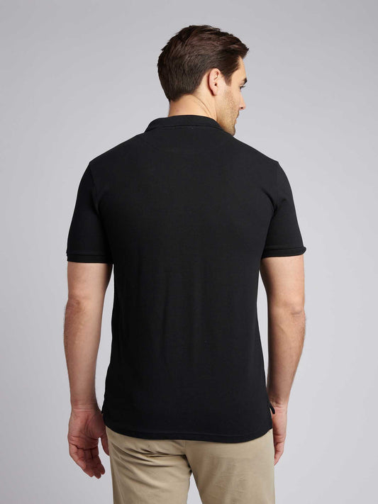 Mens Large Player Pique Polo Shirt in Black Bright White DHM