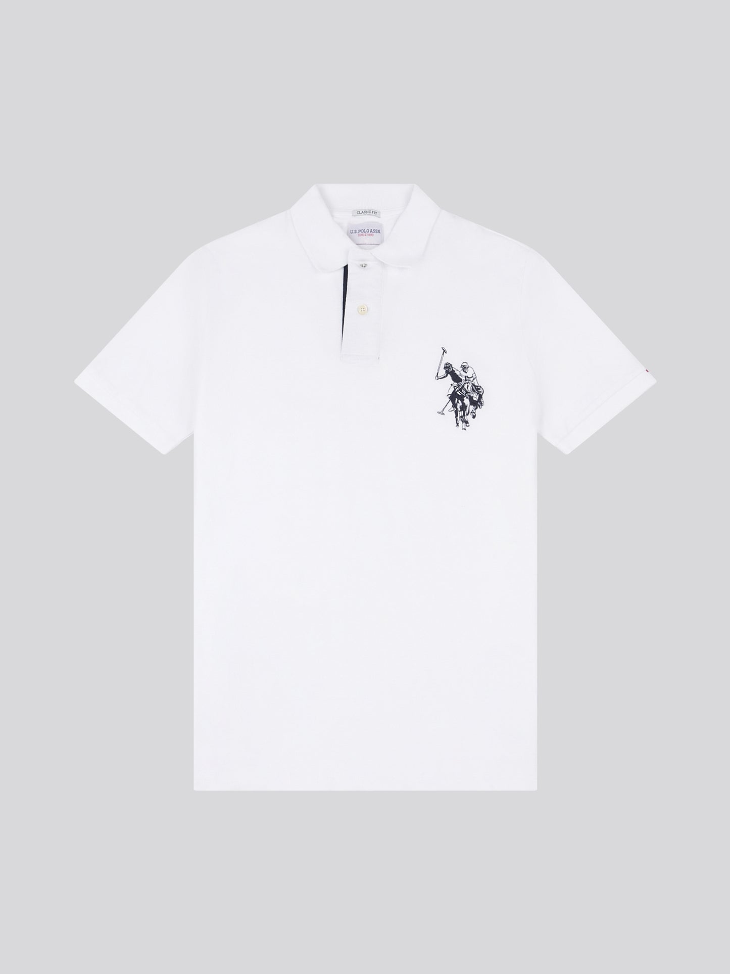 Mens Large Player Pique Polo Shirt in White / Dark Sapphire Navy DHM