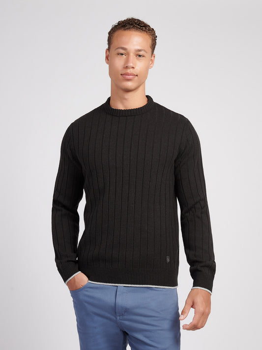 Mens Rib Knit Crew in Black