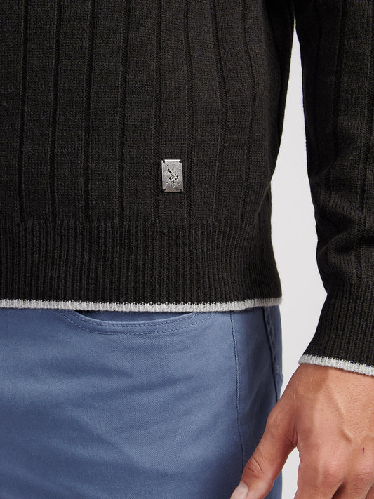 Mens Rib Knit Crew in Black