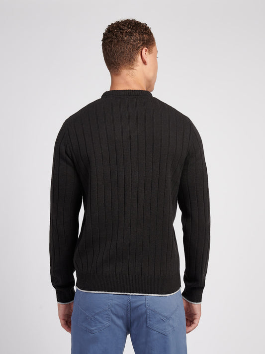 Mens Rib Knit Crew in Black