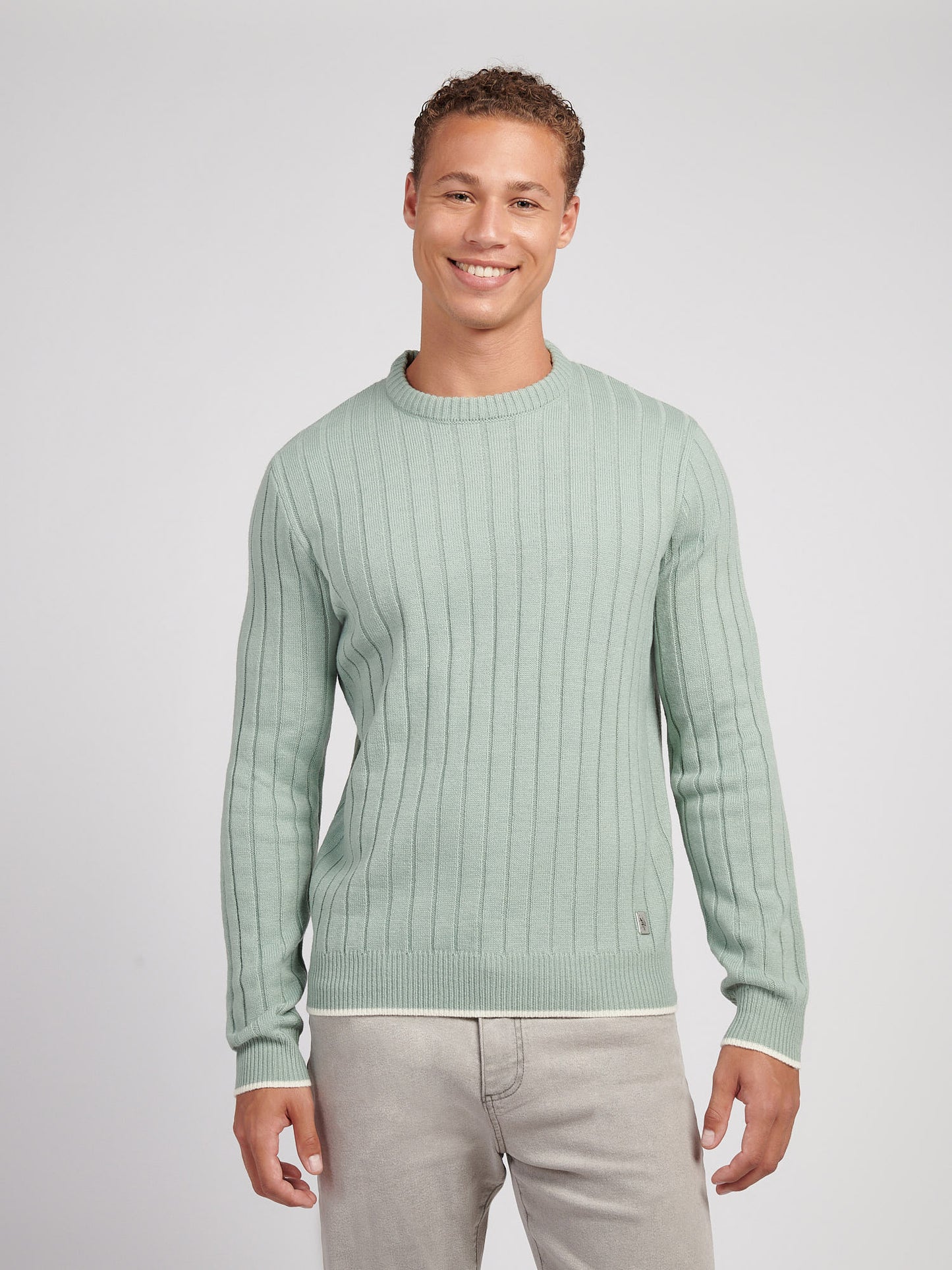 Mens Rib Knit Crew in Iceberg Green
