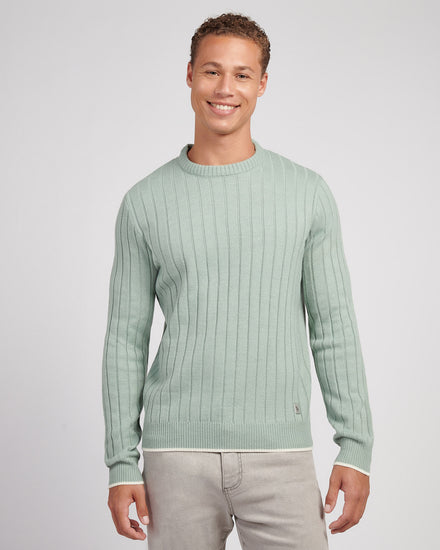 Mens Rib Knit Crew in Iceberg Green