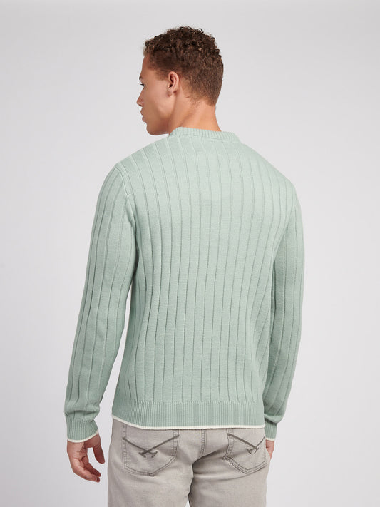 Mens Rib Knit Crew in Iceberg Green