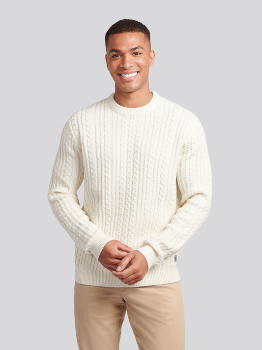 Mens Aran Knit Crew in Whisper White