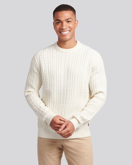 Mens Aran Knit Crew in Whisper White