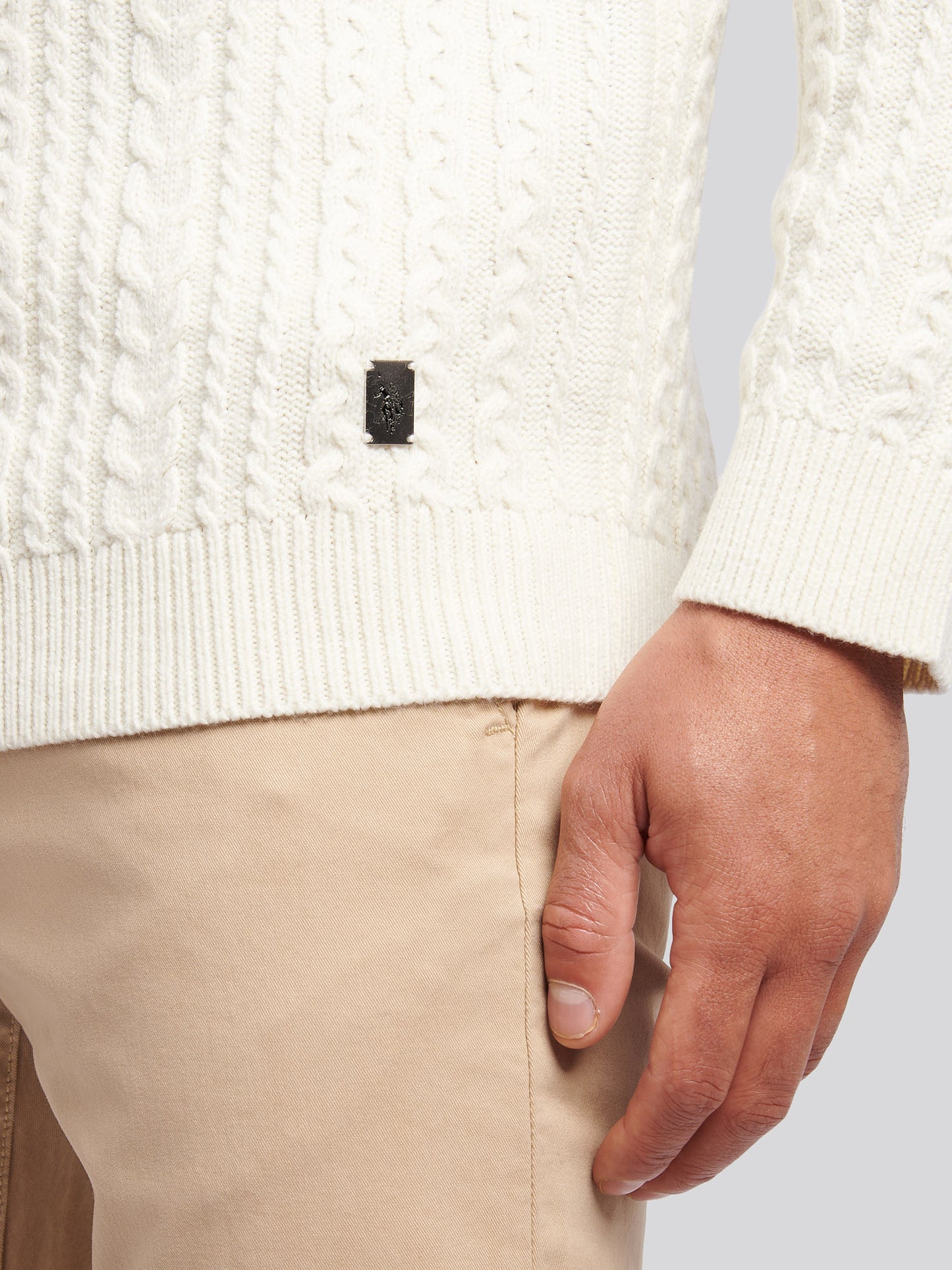 Mens Aran Knit Crew in Whisper White