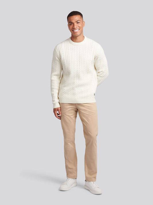 Mens Aran Knit Crew in Whisper White