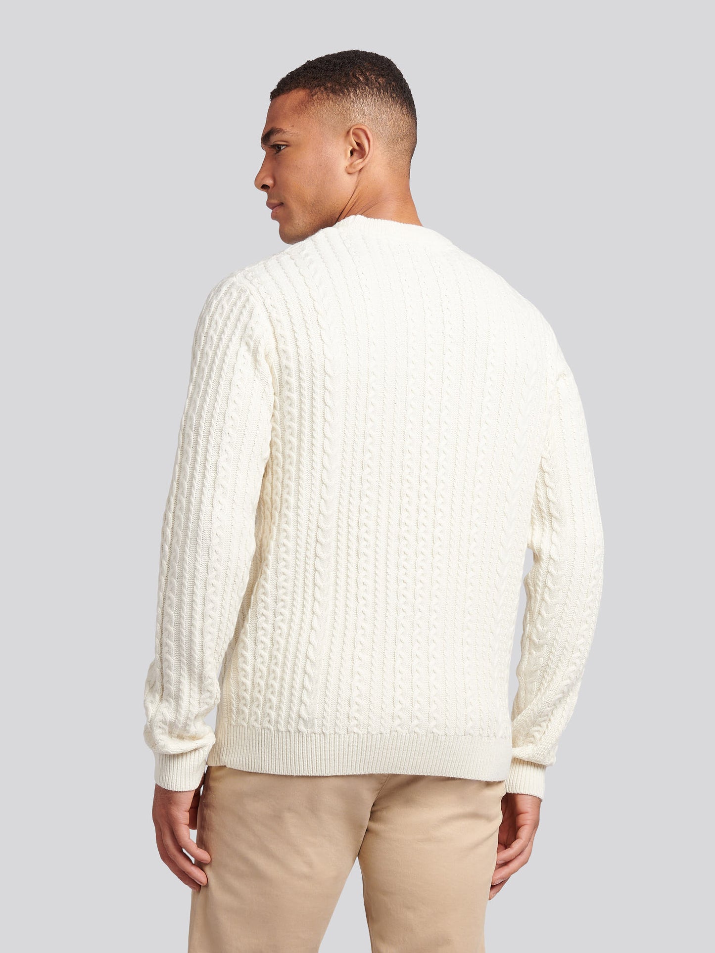 Mens Aran Knit Crew in Whisper White