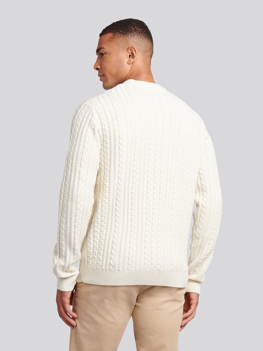 Mens Aran Knit Crew in Whisper White