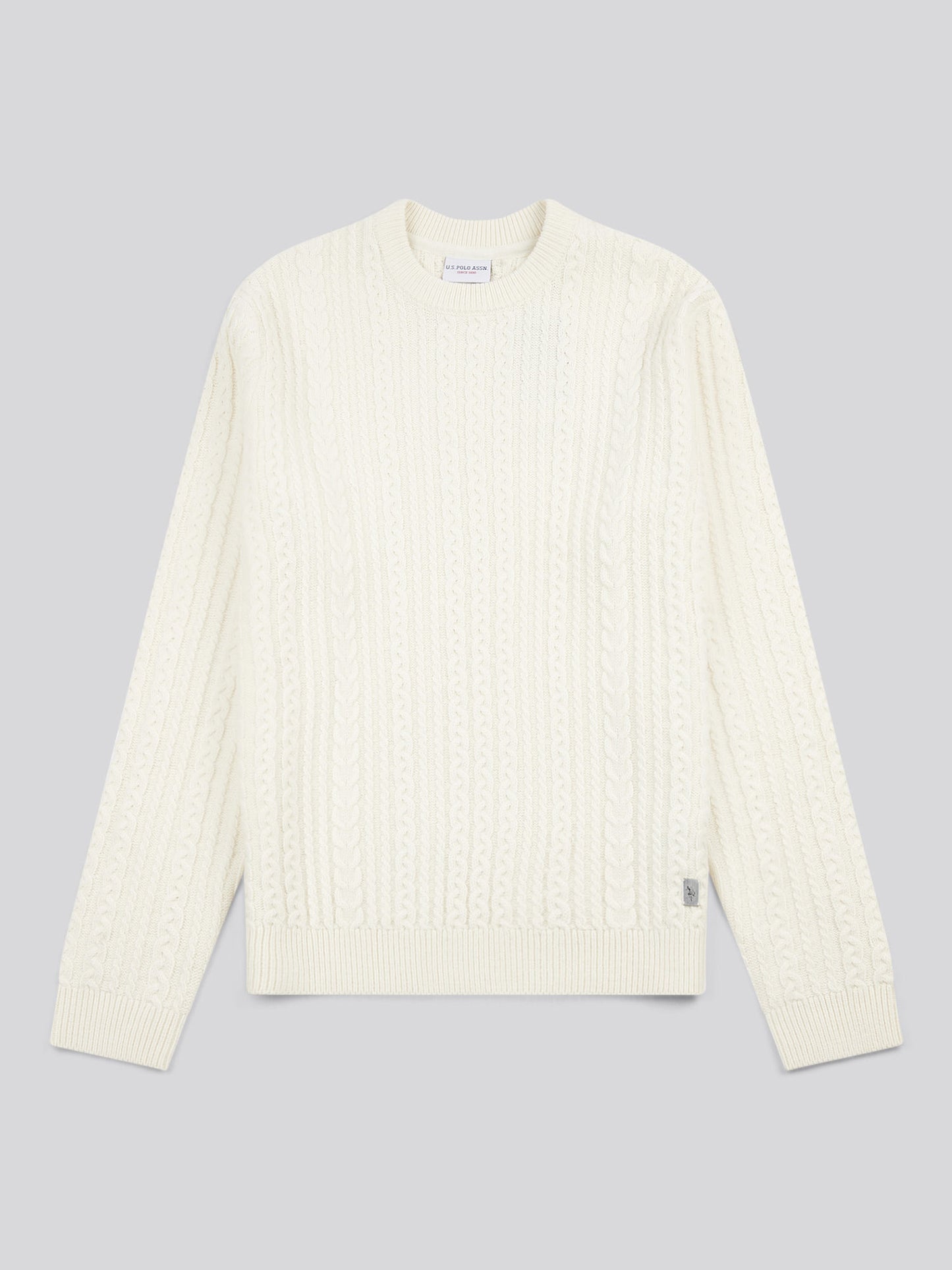 Mens Aran Knit Crew in Whisper White