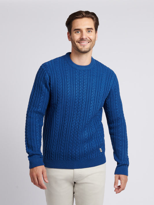 Mens Aran Knit Crew in Navy Peony