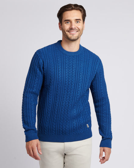 Mens Aran Knit Crew in Navy Peony
