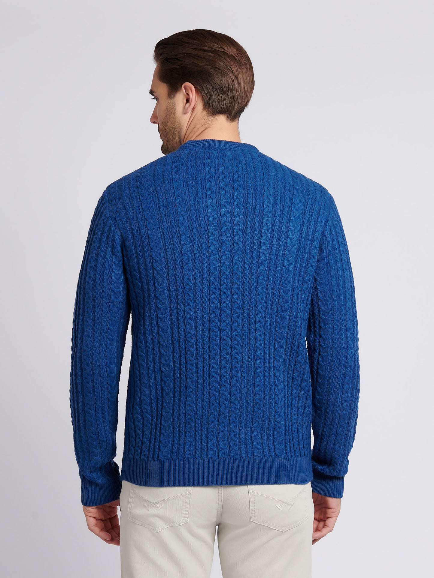Mens Aran Knit Crew in Navy Peony