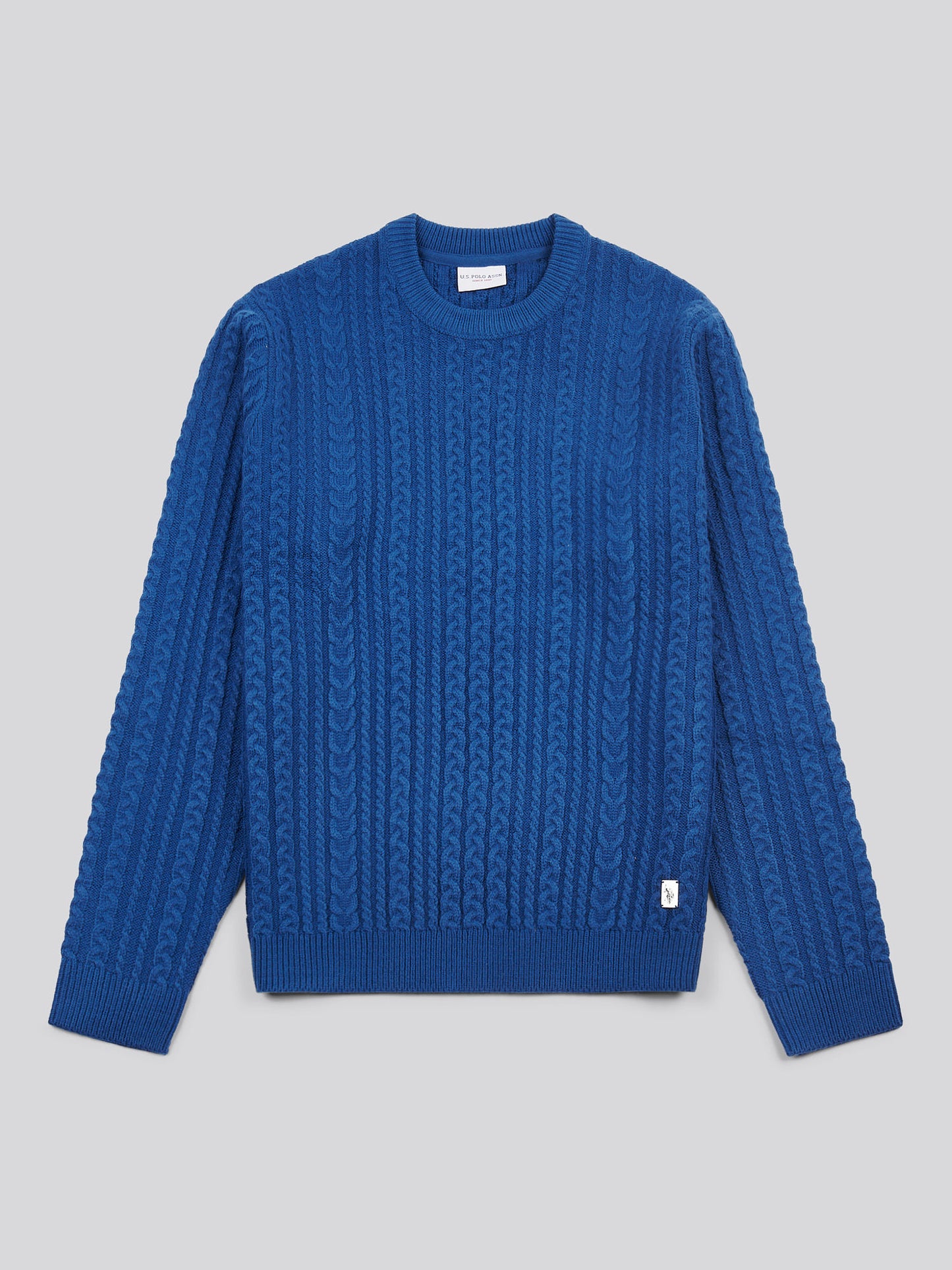 Mens Aran Knit Crew in Navy Peony