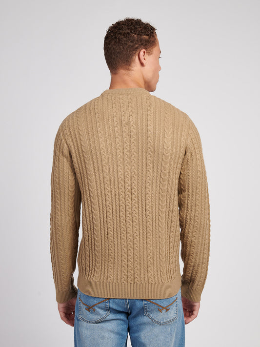 Mens Aran Knit Crew in Greige