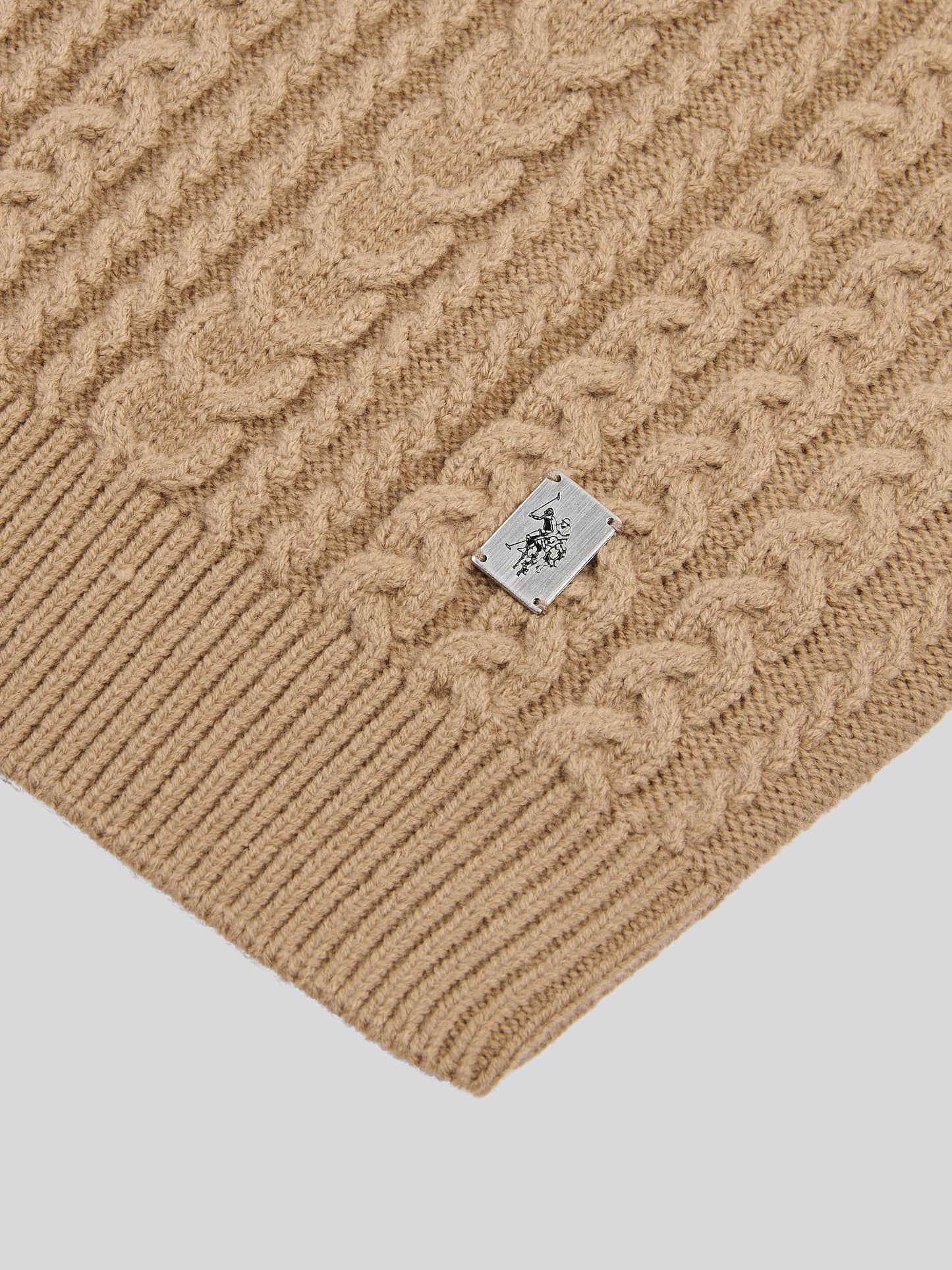 Mens Aran Knit Crew in Greige