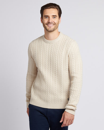 Mens Aran Knit Crew in Birch Marl