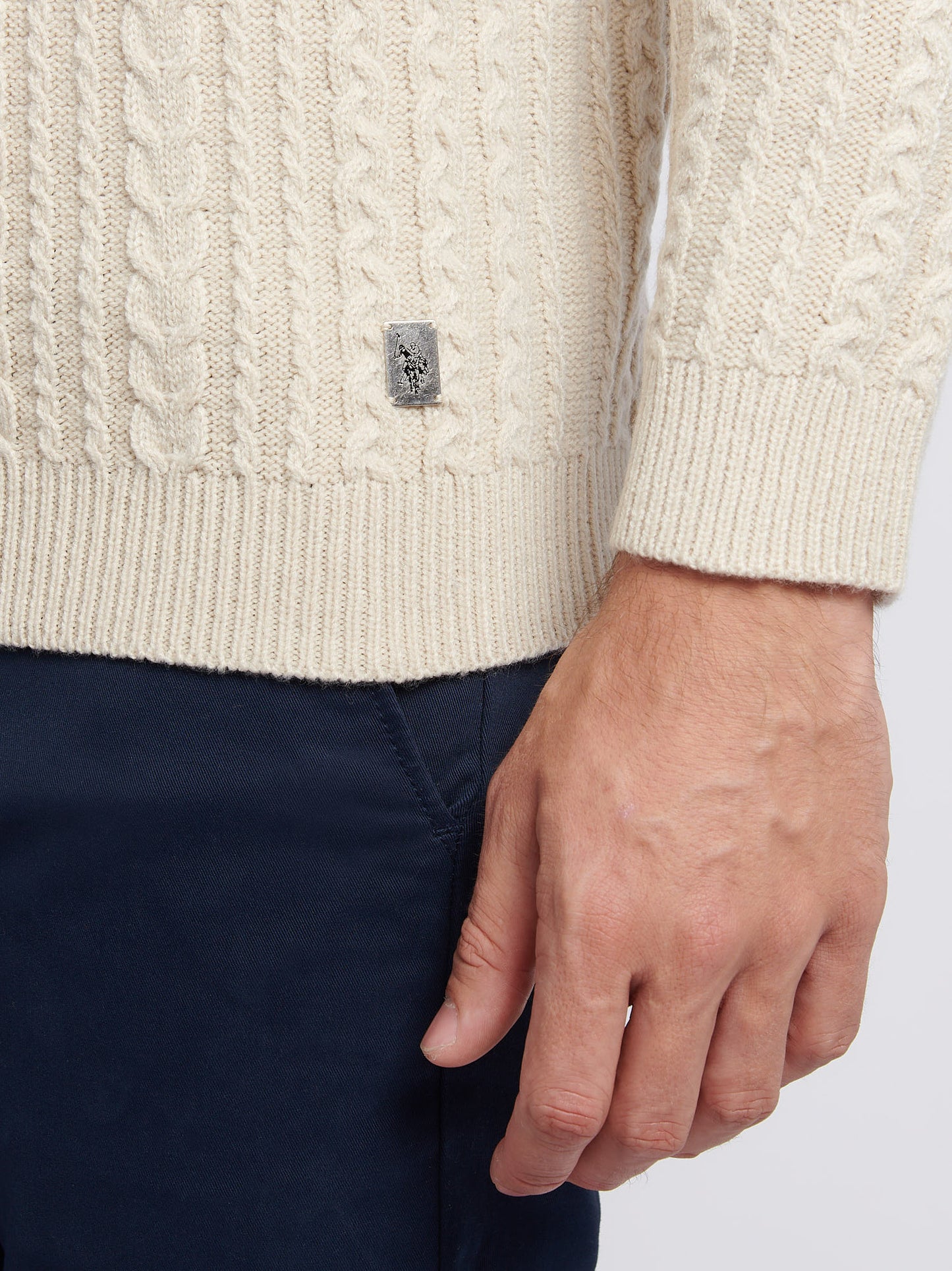 Mens Aran Knit Crew in Birch Marl