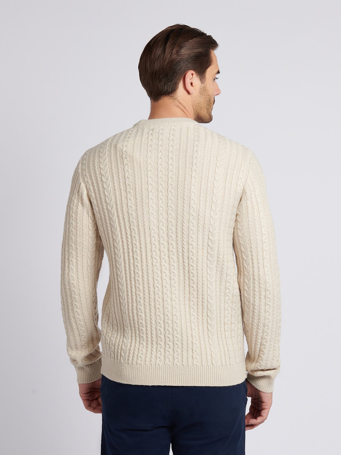 Mens Aran Knit Crew in Birch Marl
