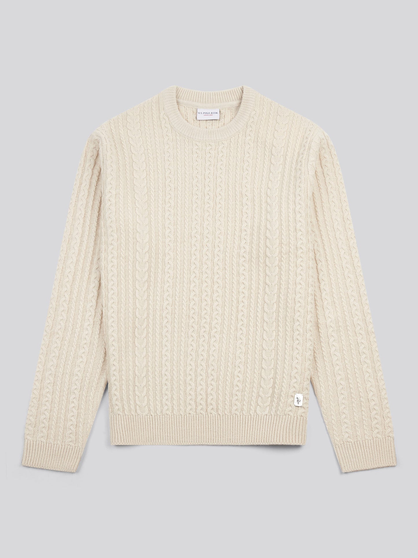 Mens Aran Knit Crew in Birch Marl