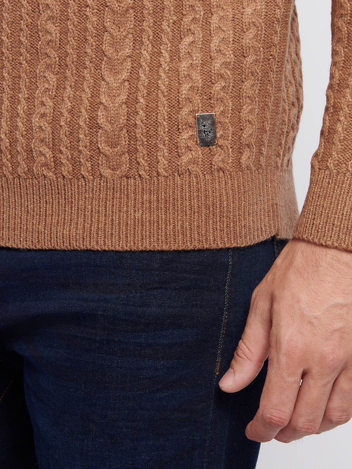 Mens Aran Knit Crew in Rawhide Marl