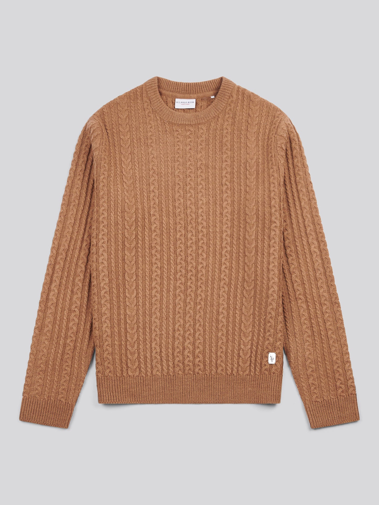 Mens Aran Knit Crew in Rawhide Marl