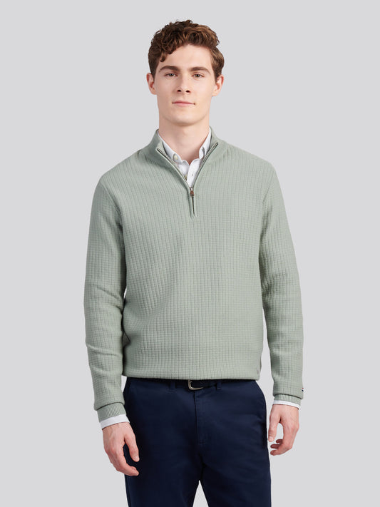 Mens Check Texture Knit Funnel in Iceberg Green