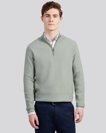 Mens Check Texture Knit Funnel in Iceberg Green