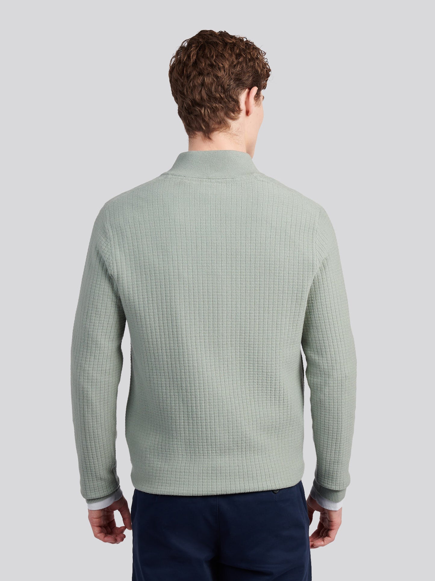 Mens Check Texture Knit Funnel in Iceberg Green