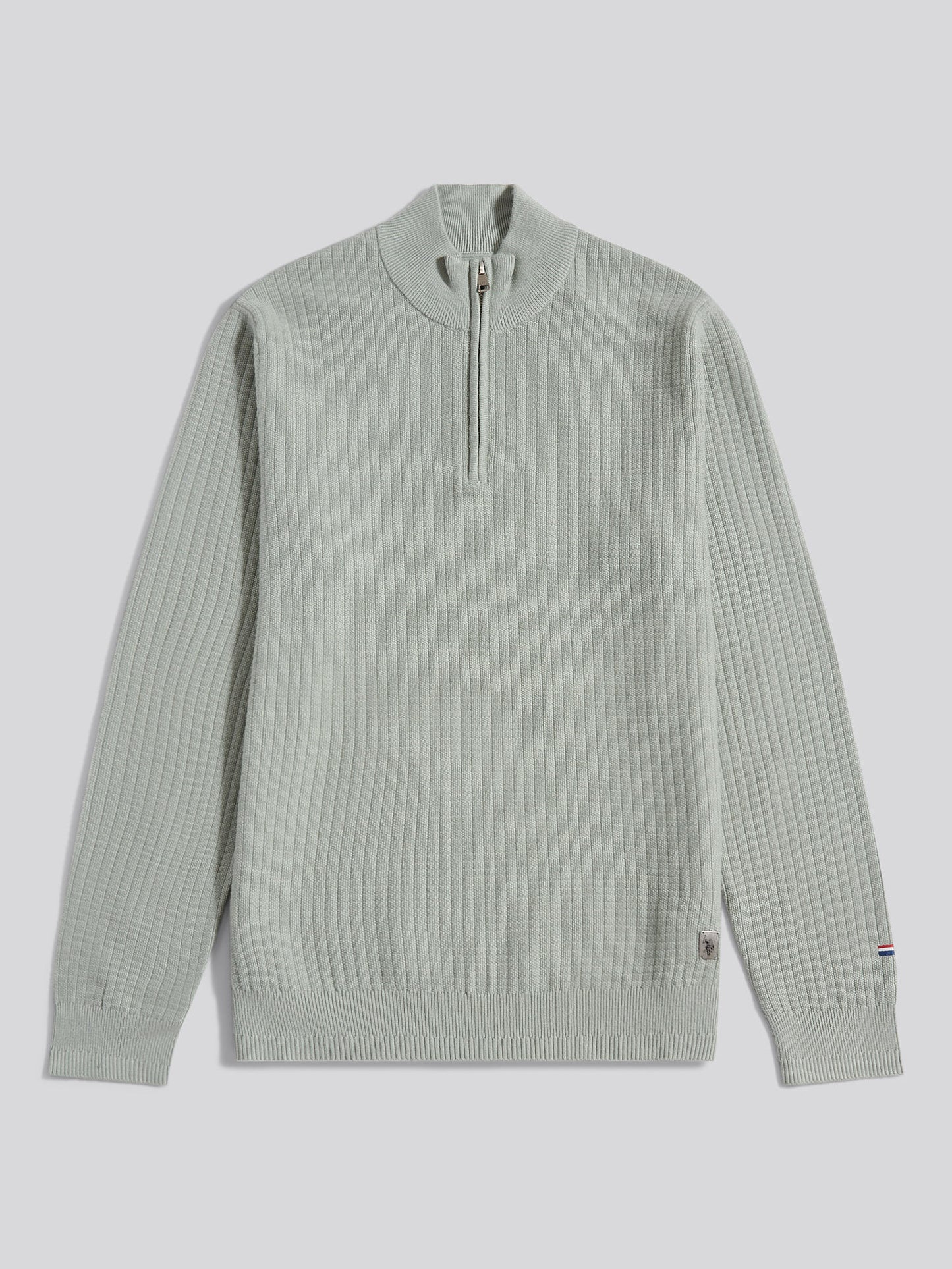 Mens Check Texture Knit Funnel in Iceberg Green