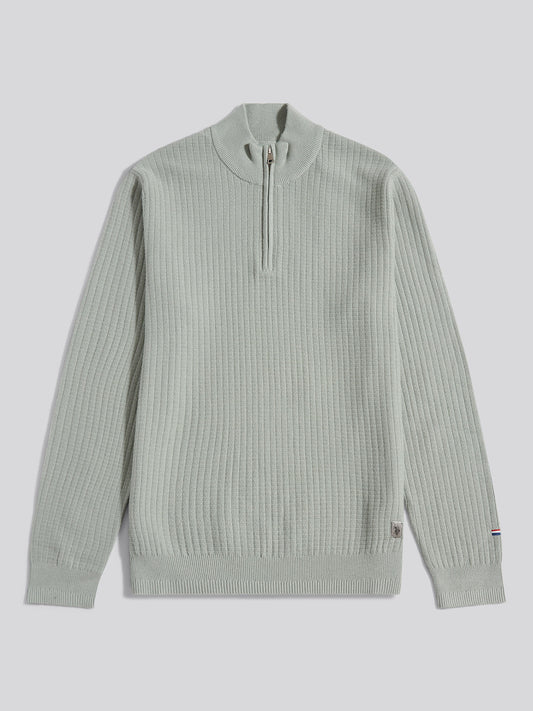 Mens Check Texture Knit Funnel in Iceberg Green