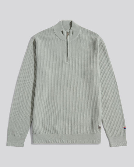 Mens Check Texture Knit Funnel in Iceberg Green